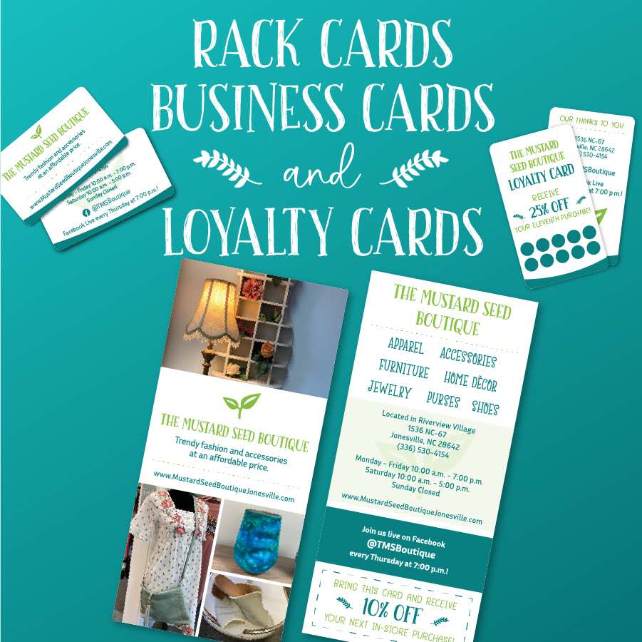 Mustard Seed Boutique business rack loyalty card print design