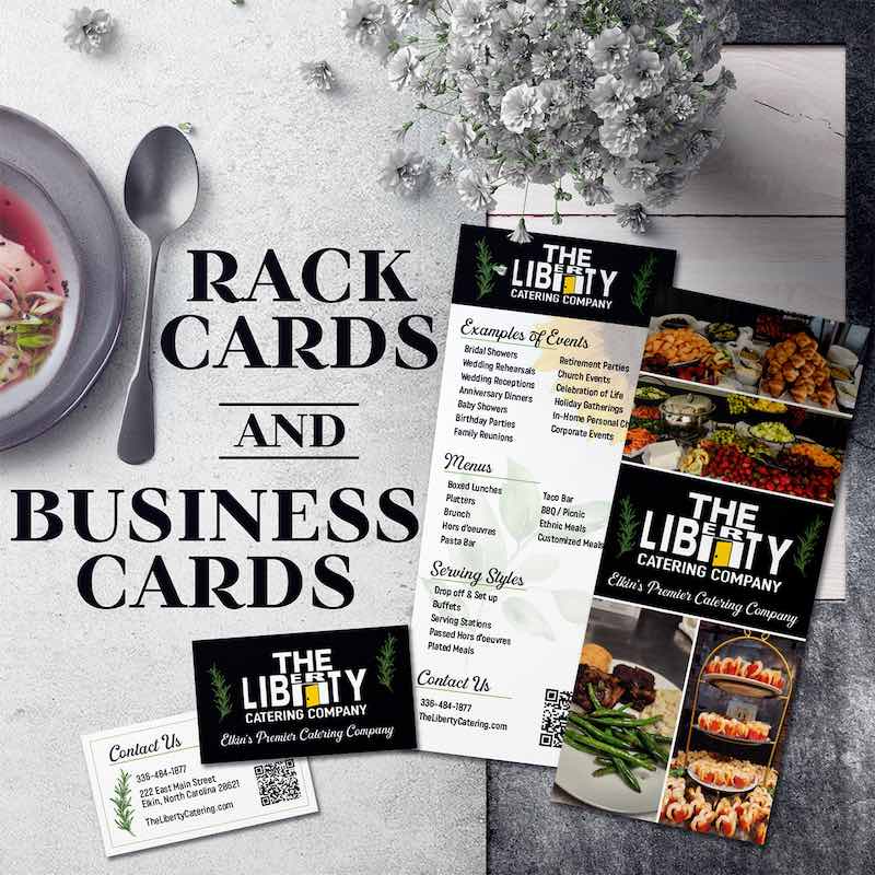 Liberty Catering rack and business cards