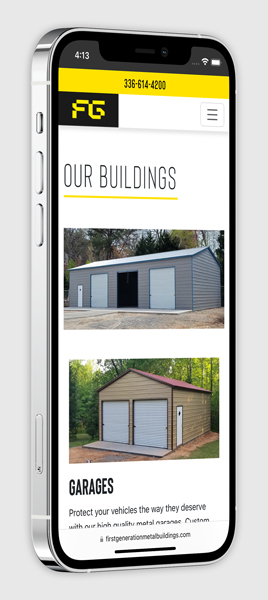 First Generation Metal Building website smartphone mockup